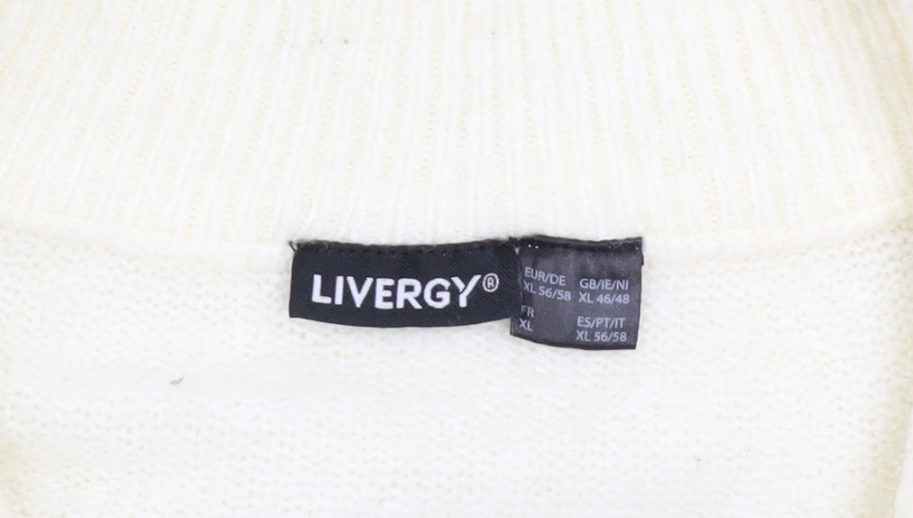 Livergy Men’s Ivory Geometric 1/2 Zip High Neck Jumper XL