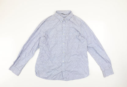 French Connection Men's Blue Floral Cotton Button-Up Shirt 2XL