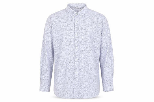 Front view of French Connection Men's Blue Floral Cotton Button-Up Shirt 2XL