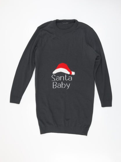 boohoo Women Black S Jumper Dress Santa Baby Christmas Knit