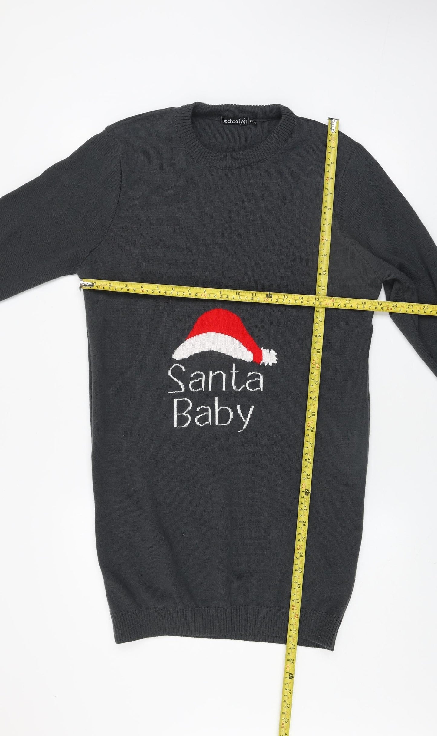 boohoo Women Black S Jumper Dress Santa Baby Christmas Knit