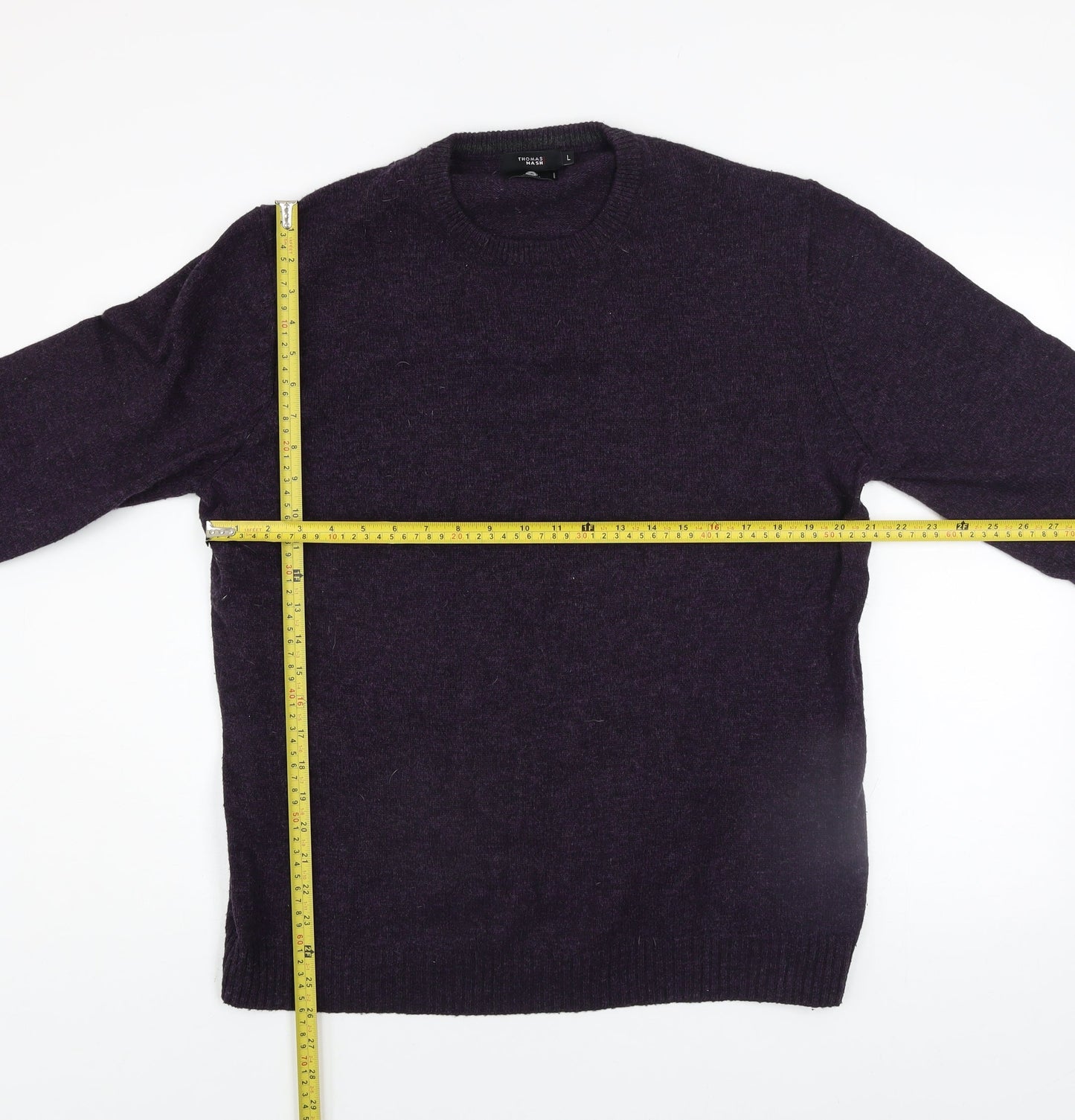 Thomas Nash Men’s Purple Wool Blend Crew Neck Jumper Size L