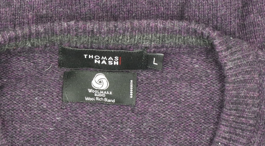 Thomas Nash Men’s Purple Wool Blend Crew Neck Jumper Size L