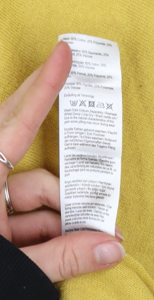 Joules Women Yellow Cotton Blend Boat Neck Long Sleeve Jumper UK 12