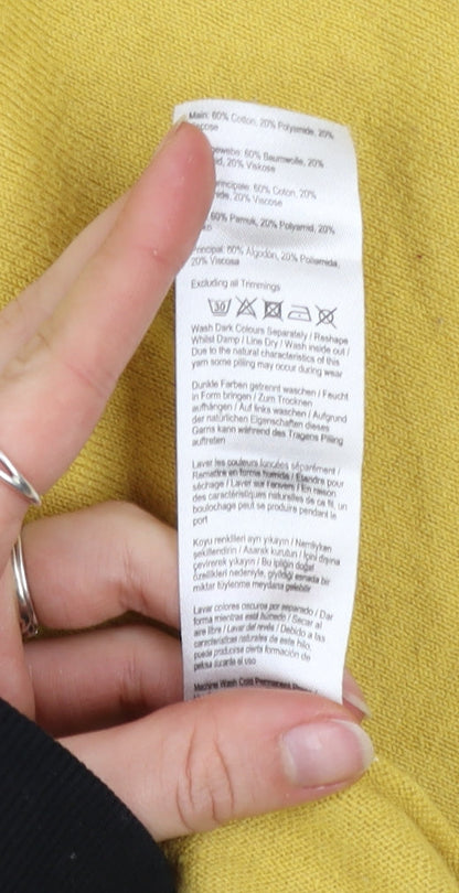 Joules Women Yellow Cotton Blend Boat Neck Long Sleeve Jumper UK 12