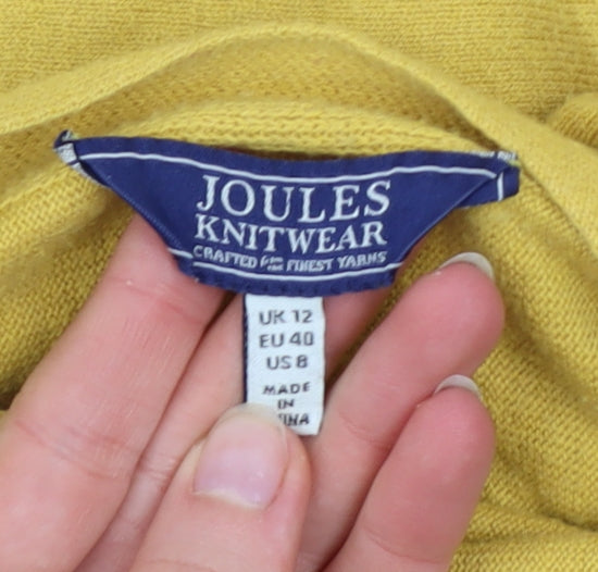 Joules Women Yellow Cotton Blend Boat Neck Long Sleeve Jumper UK 12