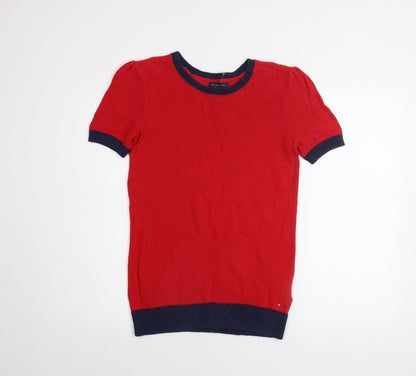 Tommy Hilfiger Men Red Knit Crew Neck Short Sleeve Jumper M