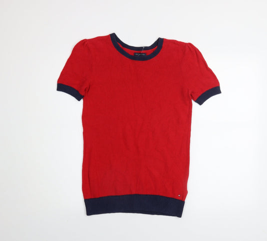 Tommy Hilfiger Men Red Knit Crew Neck Short Sleeve Jumper M
