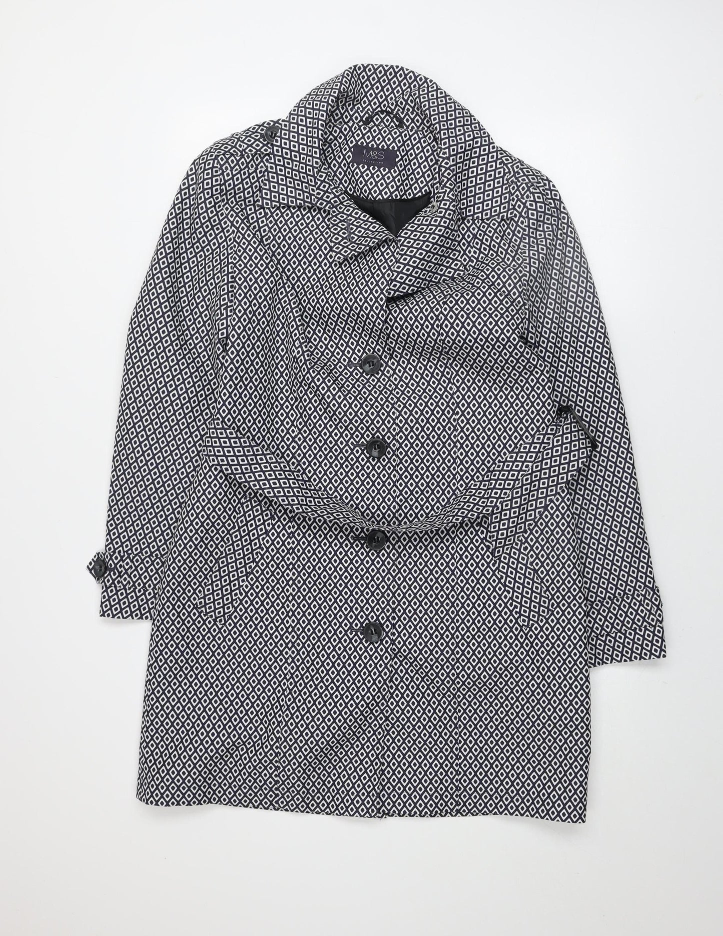 Marks and Spencer Women Blue Geometric Trench Coat Size 12