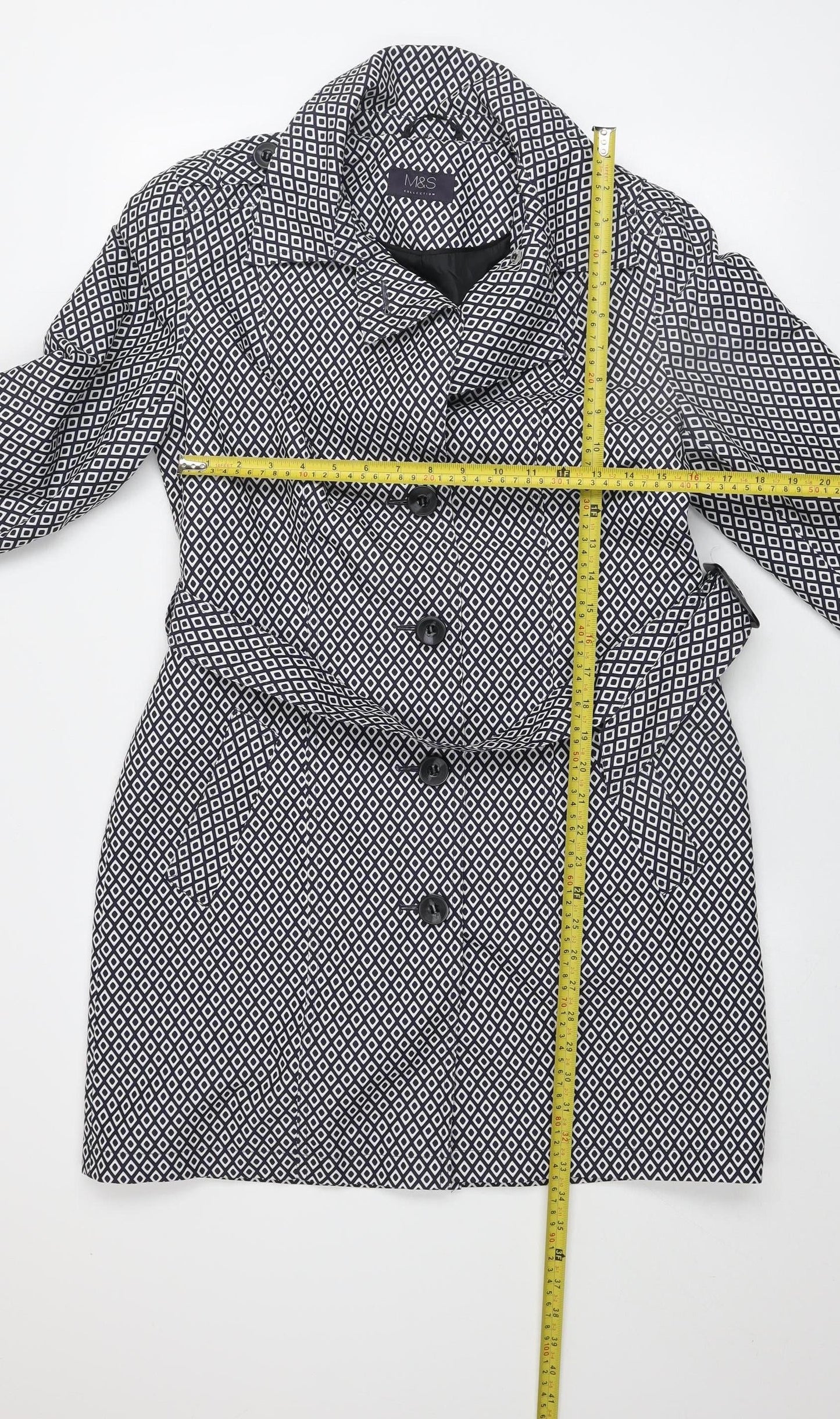 Marks and Spencer Women Blue Geometric Trench Coat Size 12