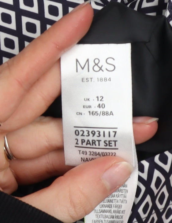 Marks and Spencer Women Blue Geometric Trench Coat Size 12