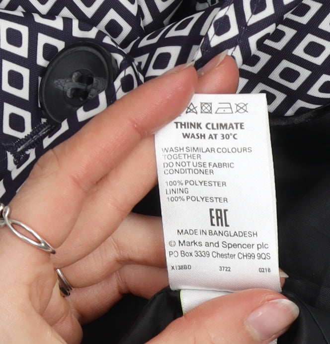 Marks and Spencer Women Blue Geometric Trench Coat Size 12