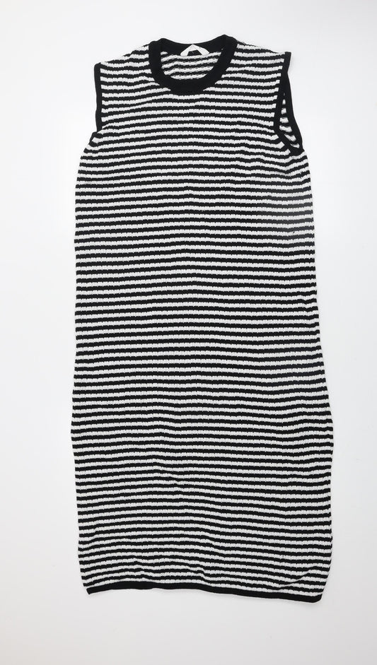 John Lewis Anyday Women Black White Striped Knit Shift Dress M
