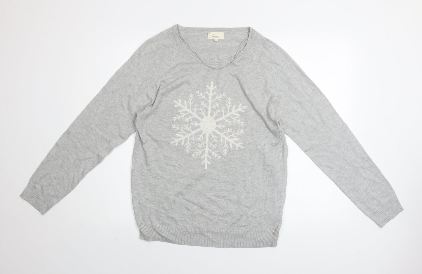 Linea Women Grey Snowflake Pullover Jumper Size L Winter Knit