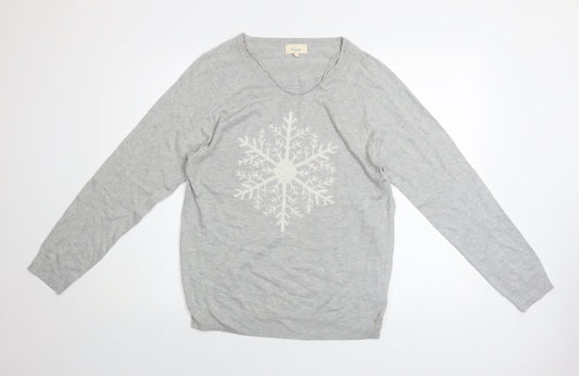 Linea Women Grey Snowflake Pullover Jumper Size L Winter Knit
