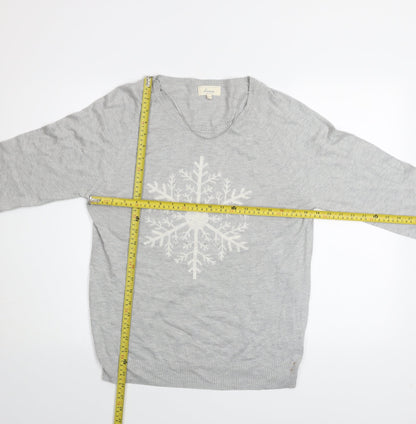 Linea Women Grey Snowflake Pullover Jumper Size L Winter Knit