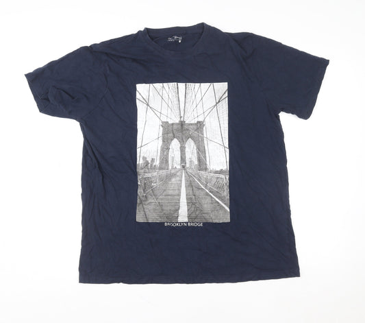 H&H Bridge Men's Blue Brooklyn Bridge Graphic Cotton T-Shirt L