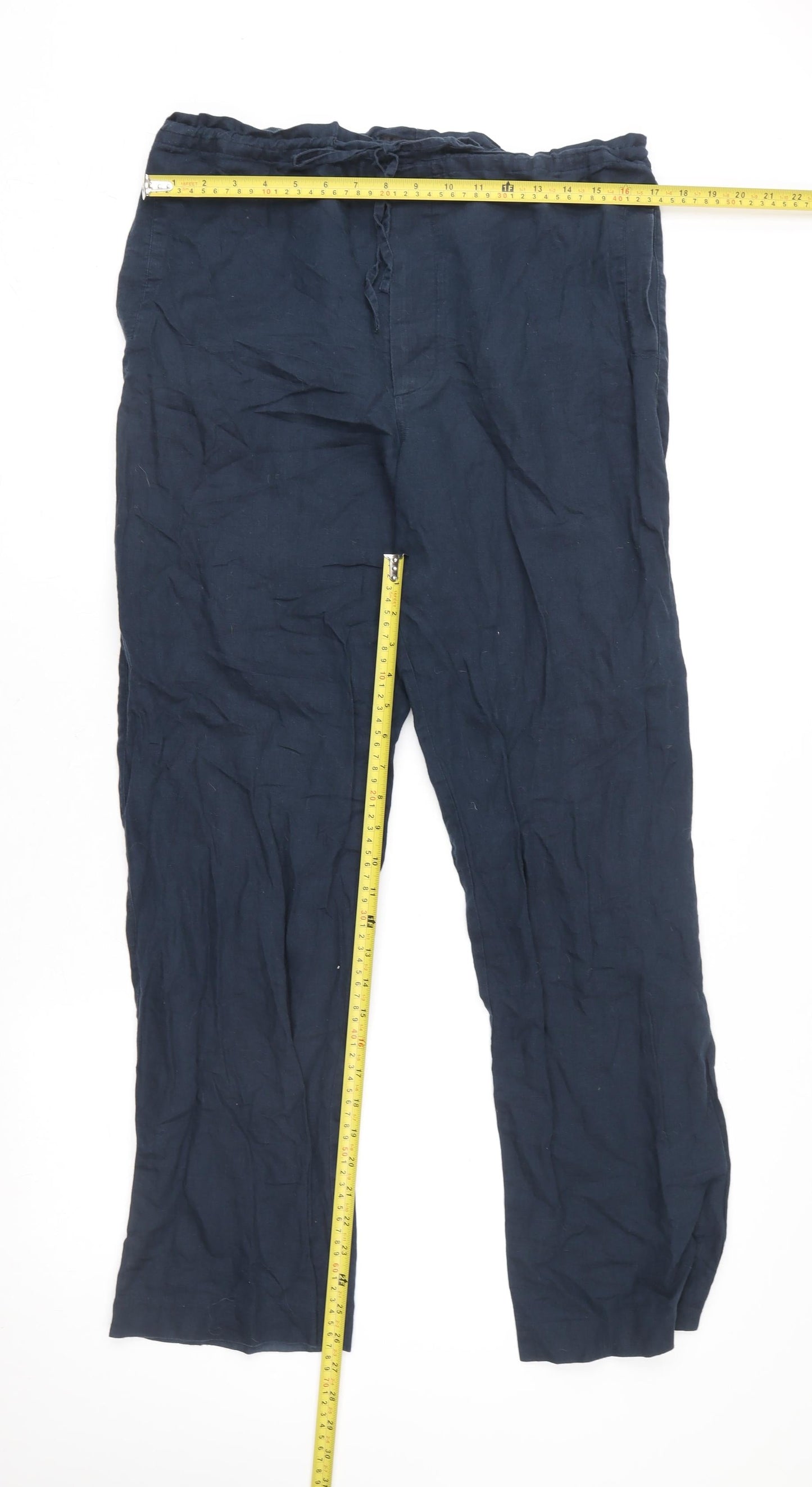 Great Plains Women's Blue Linen Blend Drawstring Relaxed Trousers Size 30