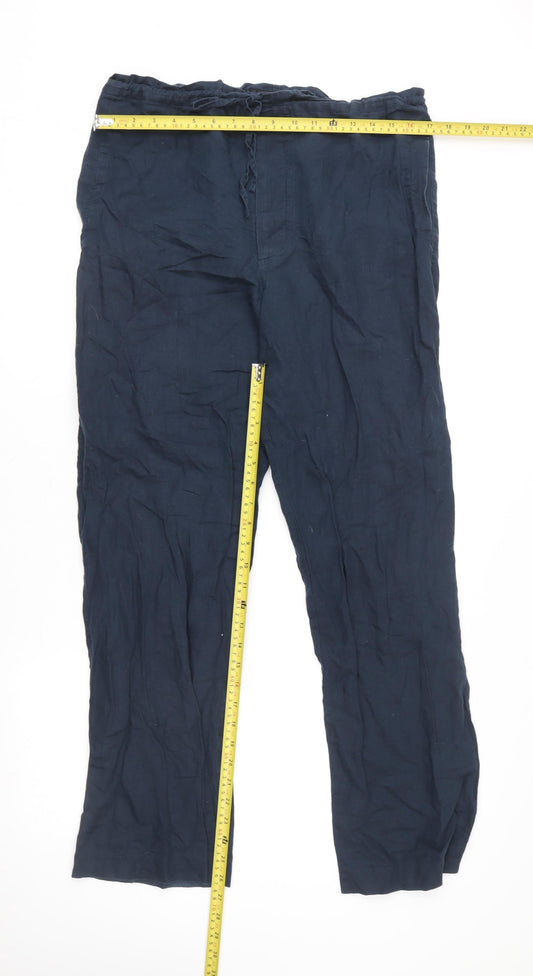 Great Plains Women's Blue Linen Blend Drawstring Relaxed Trousers Size 30