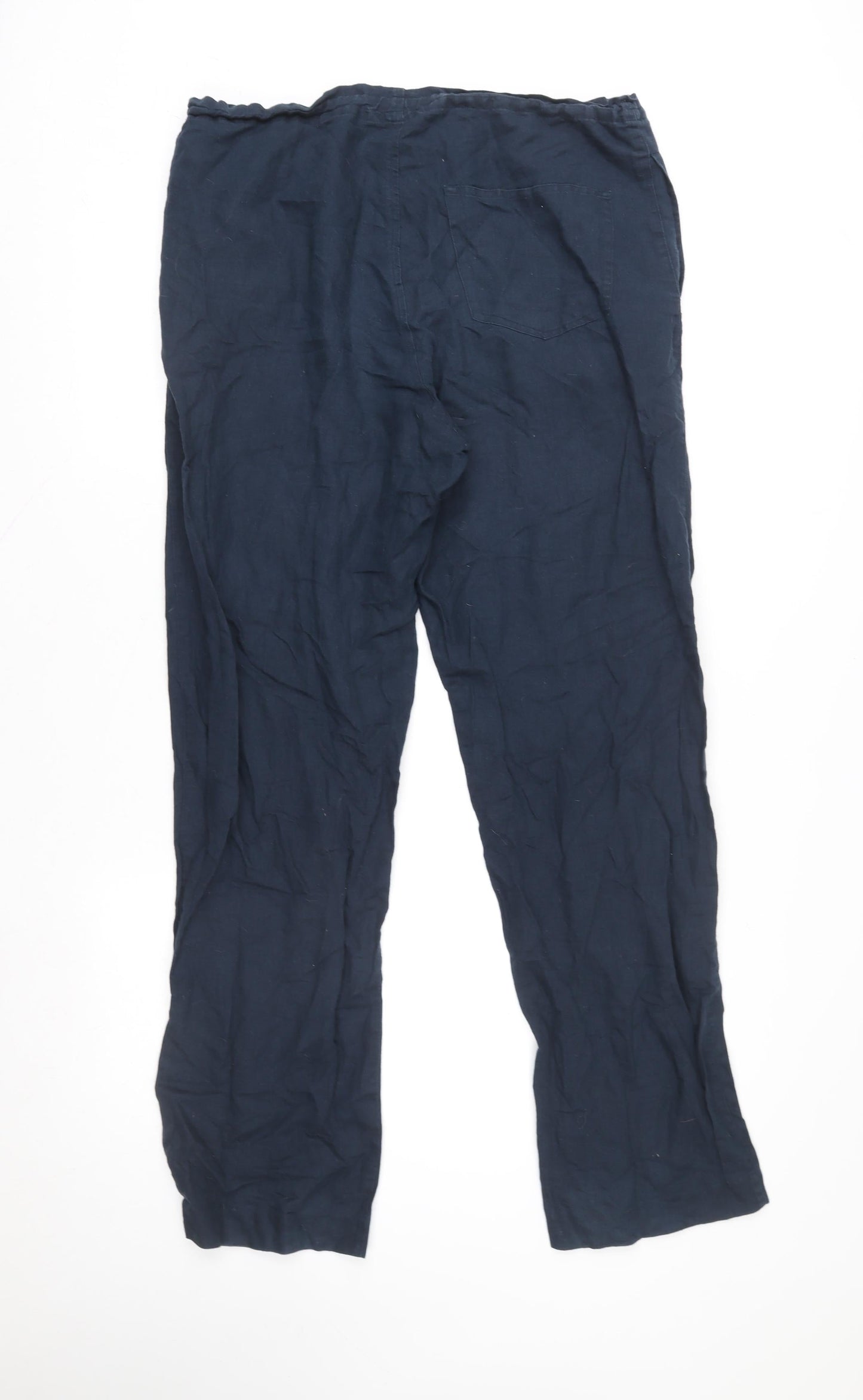 Great Plains Women's Blue Linen Blend Drawstring Relaxed Trousers Size 30