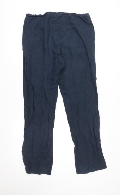 Great Plains Women's Blue Linen Blend Drawstring Relaxed Trousers Size 30