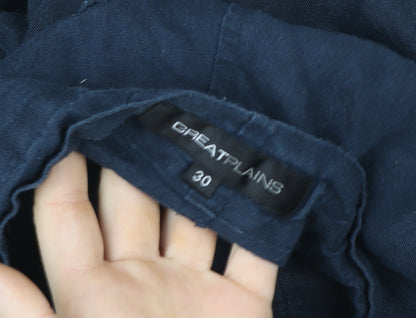 Great Plains Women's Blue Linen Blend Drawstring Relaxed Trousers Size 30