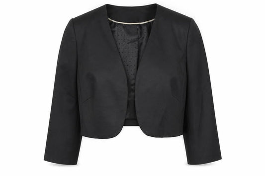 Front view of Gallery Women's Black Cropped Blazer Jacket UK 10 Classic Lined