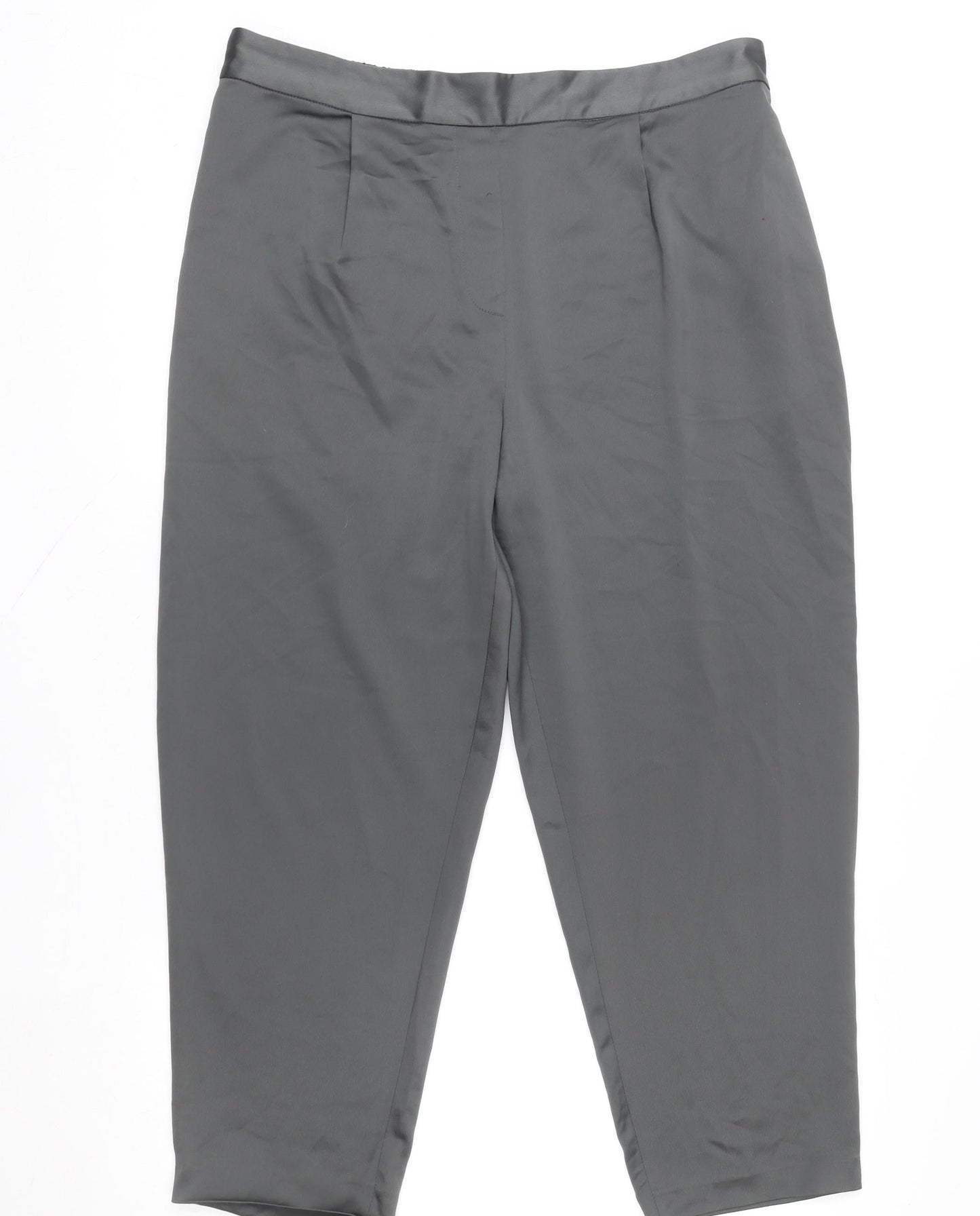 hush Women’s Grey Size 16 Satin Relaxed Trousers with Elastic Waist