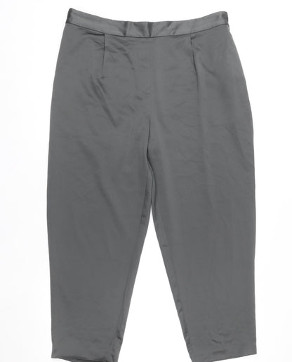 hush Women’s Grey Size 16 Satin Relaxed Trousers with Elastic Waist
