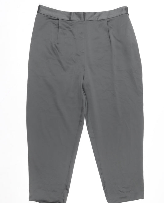 hush Women’s Grey Size 16 Satin Relaxed Trousers with Elastic Waist