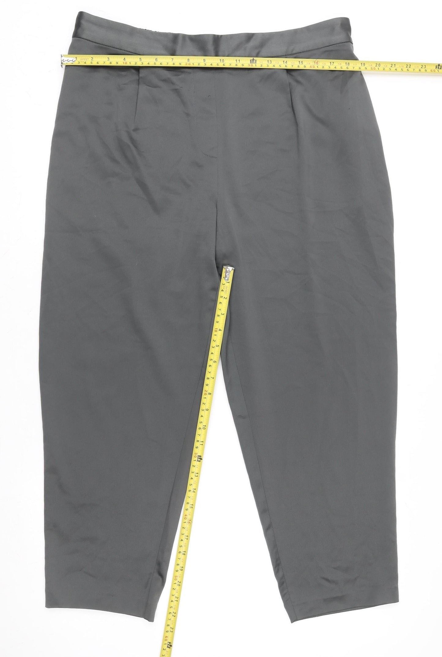 hush Women’s Grey Size 16 Satin Relaxed Trousers with Elastic Waist