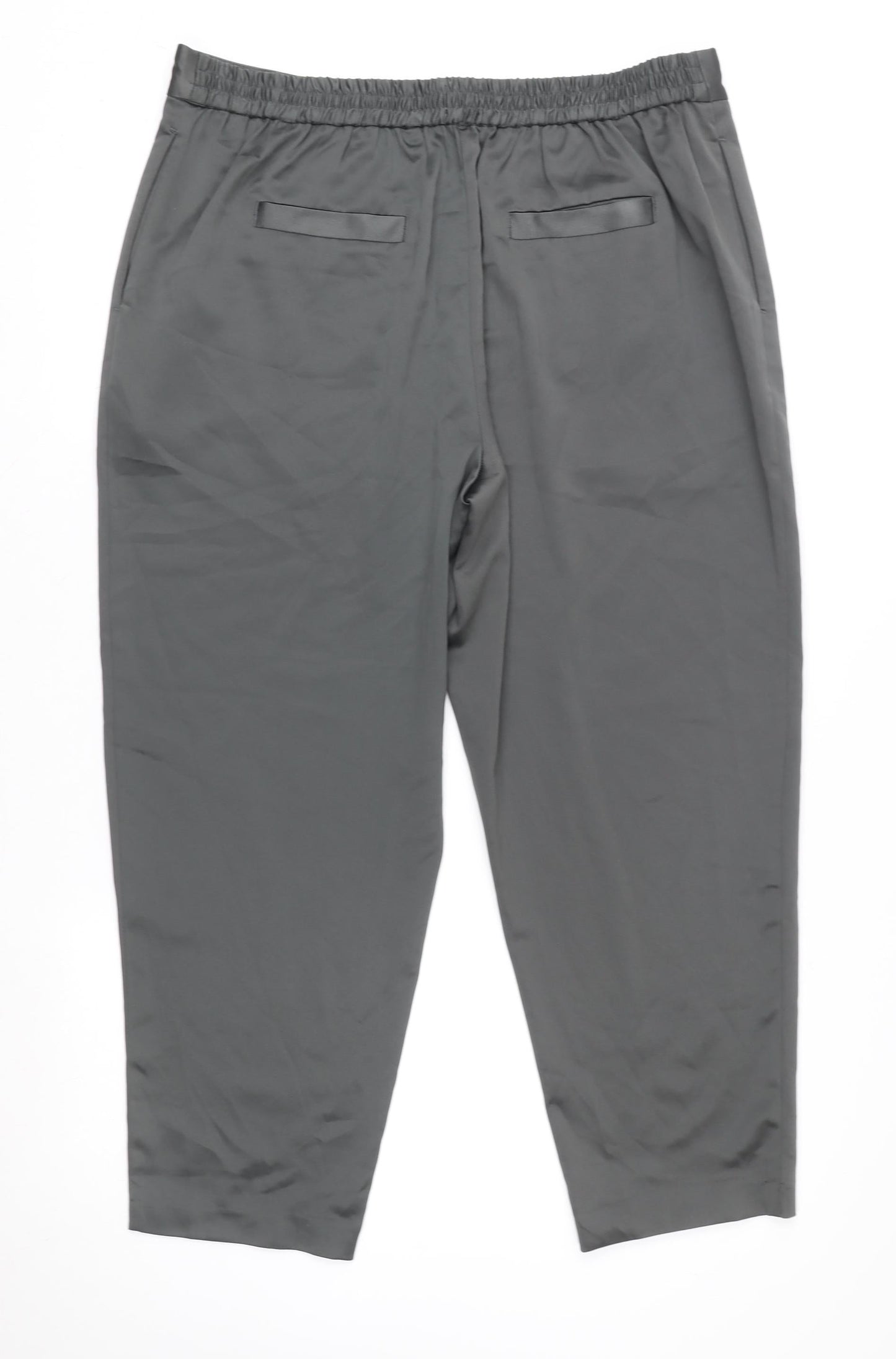 hush Women’s Grey Size 16 Satin Relaxed Trousers with Elastic Waist