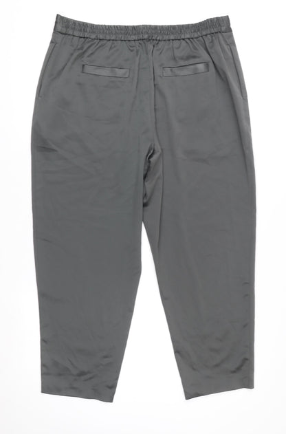 hush Women’s Grey Size 16 Satin Relaxed Trousers with Elastic Waist