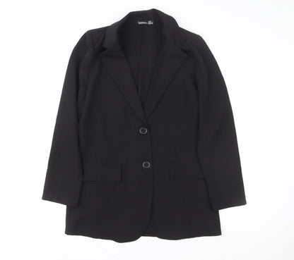 Boohoo Women's Black Size 10 Tailored Two-Button Blazer Jacket