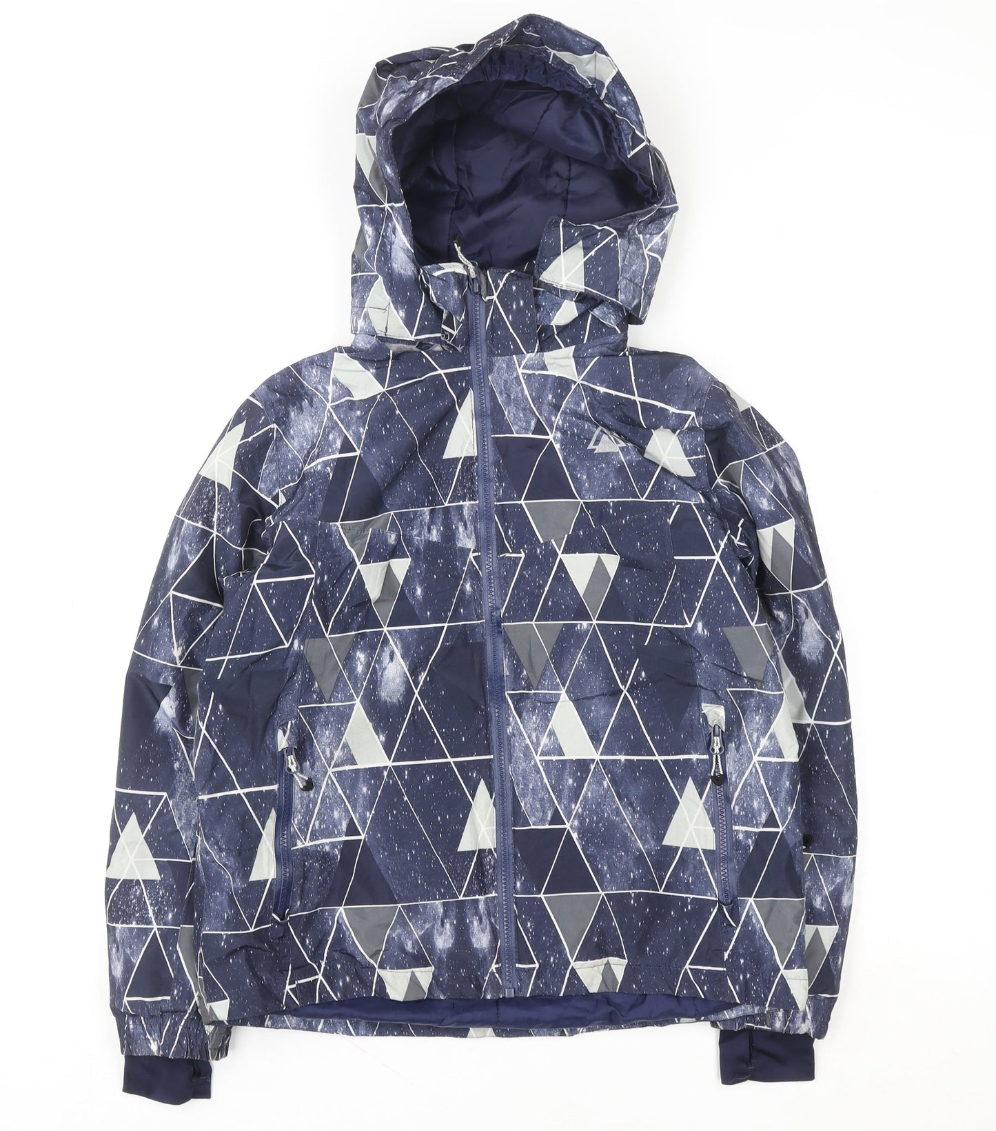 Crivit PRO Boys Blue Geometric Waterproof Hooded Winter Puffer Jacket Size 146