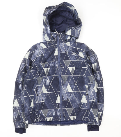 Crivit PRO Boys Blue Geometric Waterproof Hooded Winter Puffer Jacket Size 146