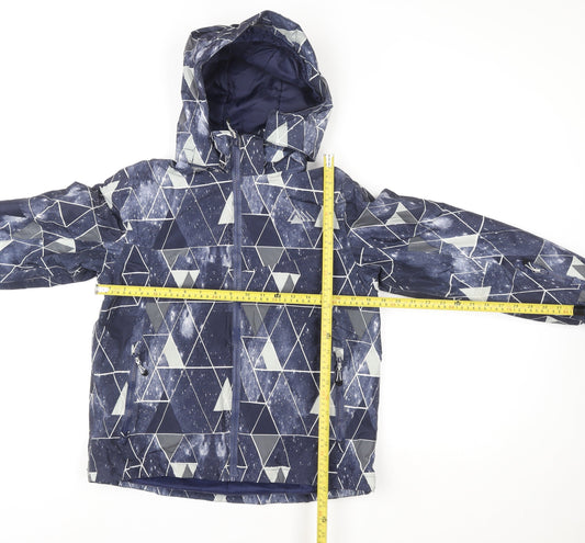 Crivit PRO Boys Blue Geometric Waterproof Hooded Winter Puffer Jacket Size 146