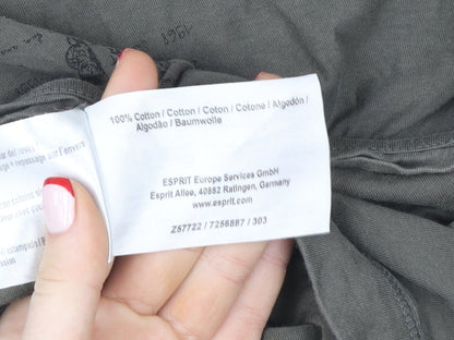 Esprit Women Grey Floral Butterfly Cotton T-Shirt L