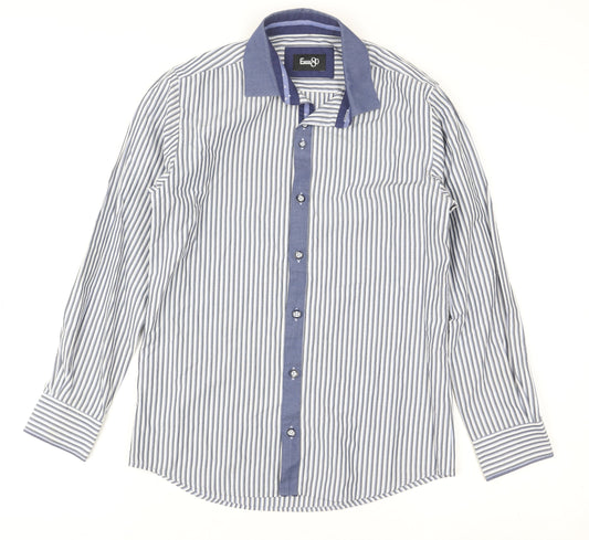 E-IGHT Boys Blue Striped Button-Up Long Sleeve Shirt Age 10-11