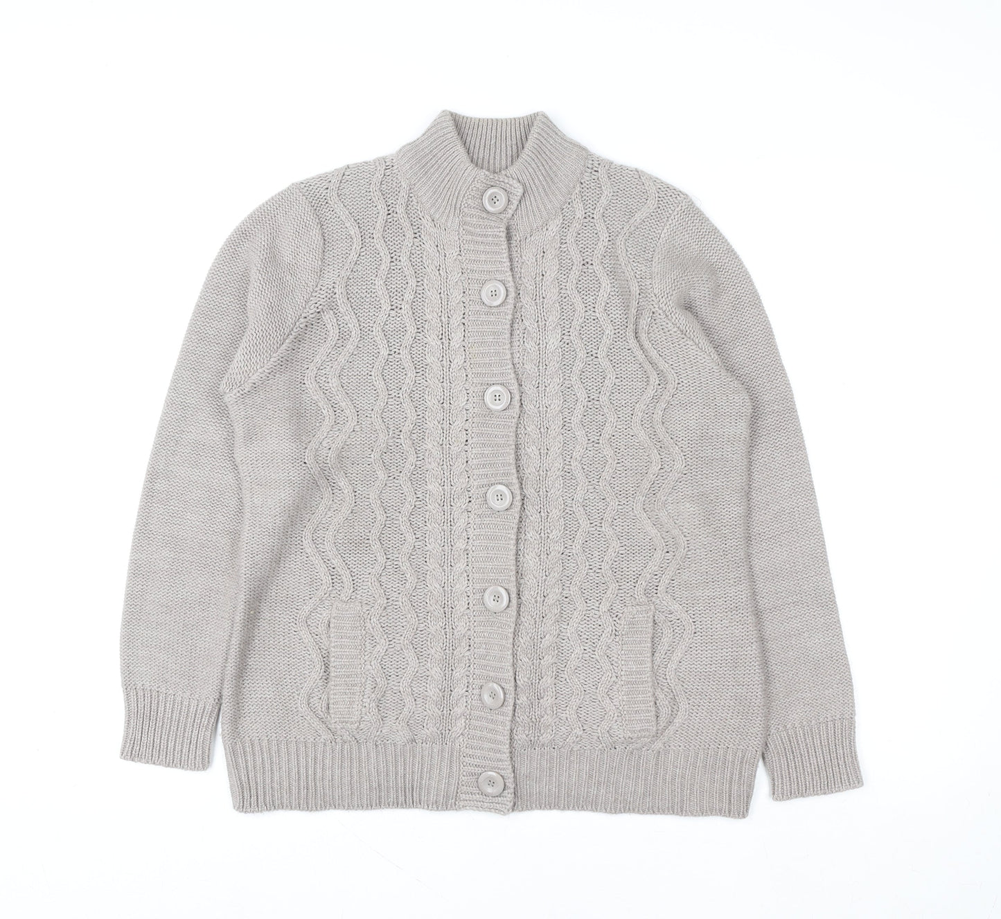 EWM Women's Beige Cable Knit Button Cardigan Size M