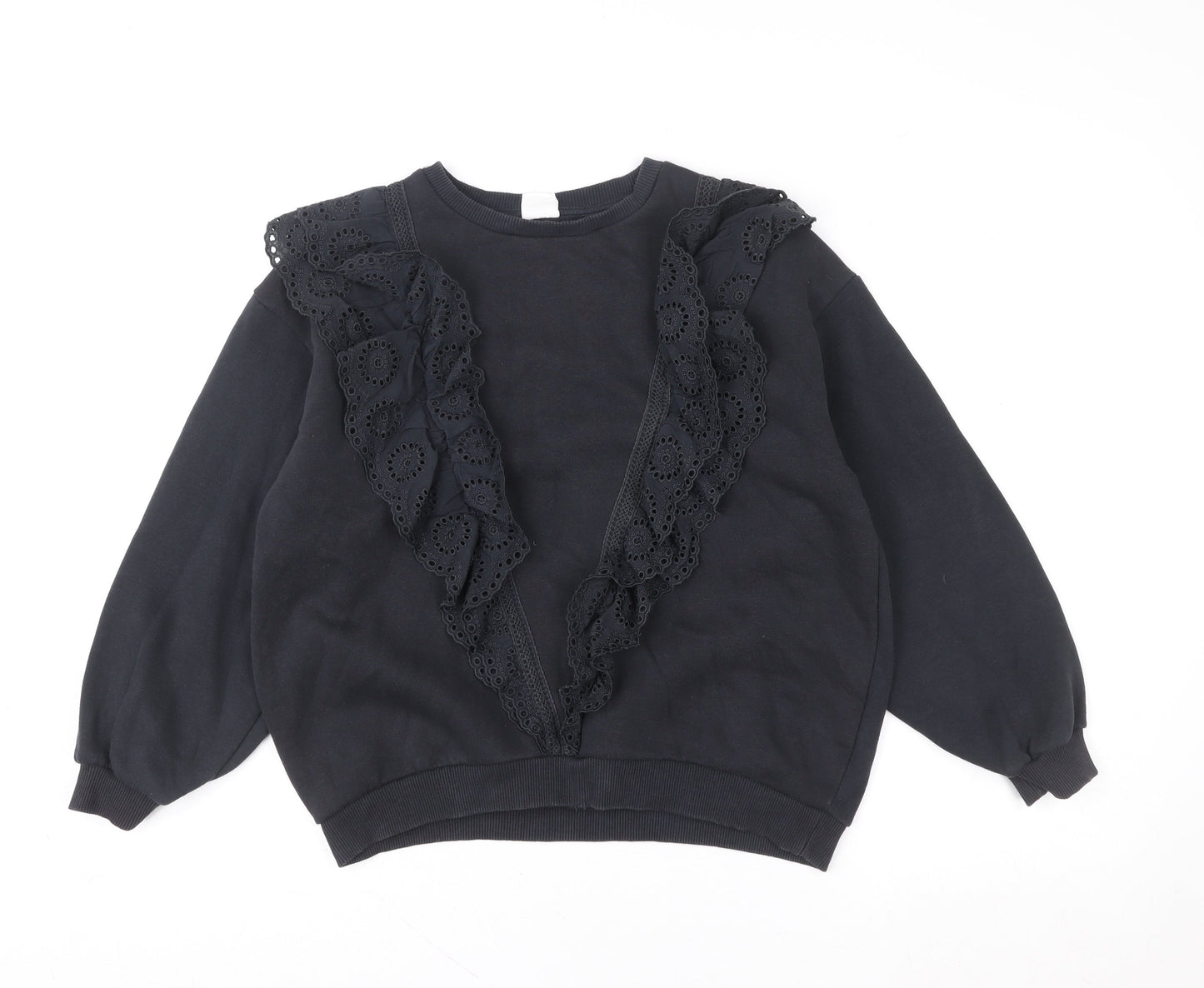 Zara Girls Black Ruffle Embroidered Pullover Sweatshirt 11-12 Years