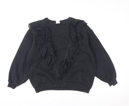 Zara Girls Black Ruffle Embroidered Pullover Sweatshirt 11-12 Years