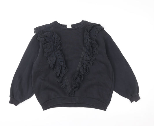 Zara Girls Black Ruffle Embroidered Pullover Sweatshirt 11-12 Years