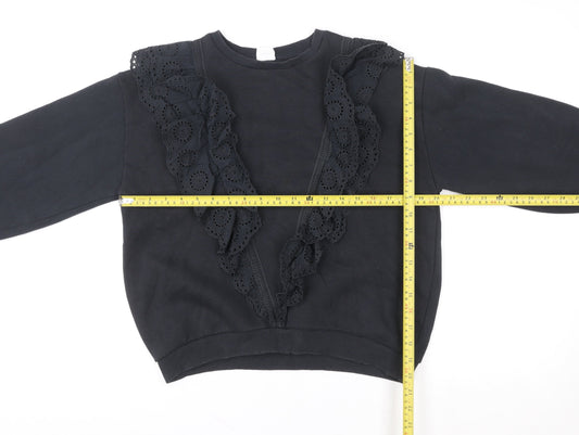 Zara Girls Black Ruffle Embroidered Pullover Sweatshirt 11-12 Years