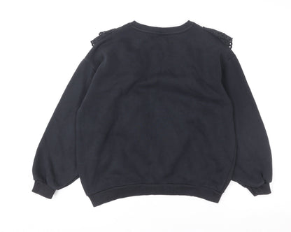 Zara Girls Black Ruffle Embroidered Pullover Sweatshirt 11-12 Years