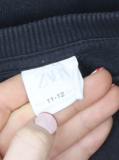 Zara Girls Black Ruffle Embroidered Pullover Sweatshirt 11-12 Years