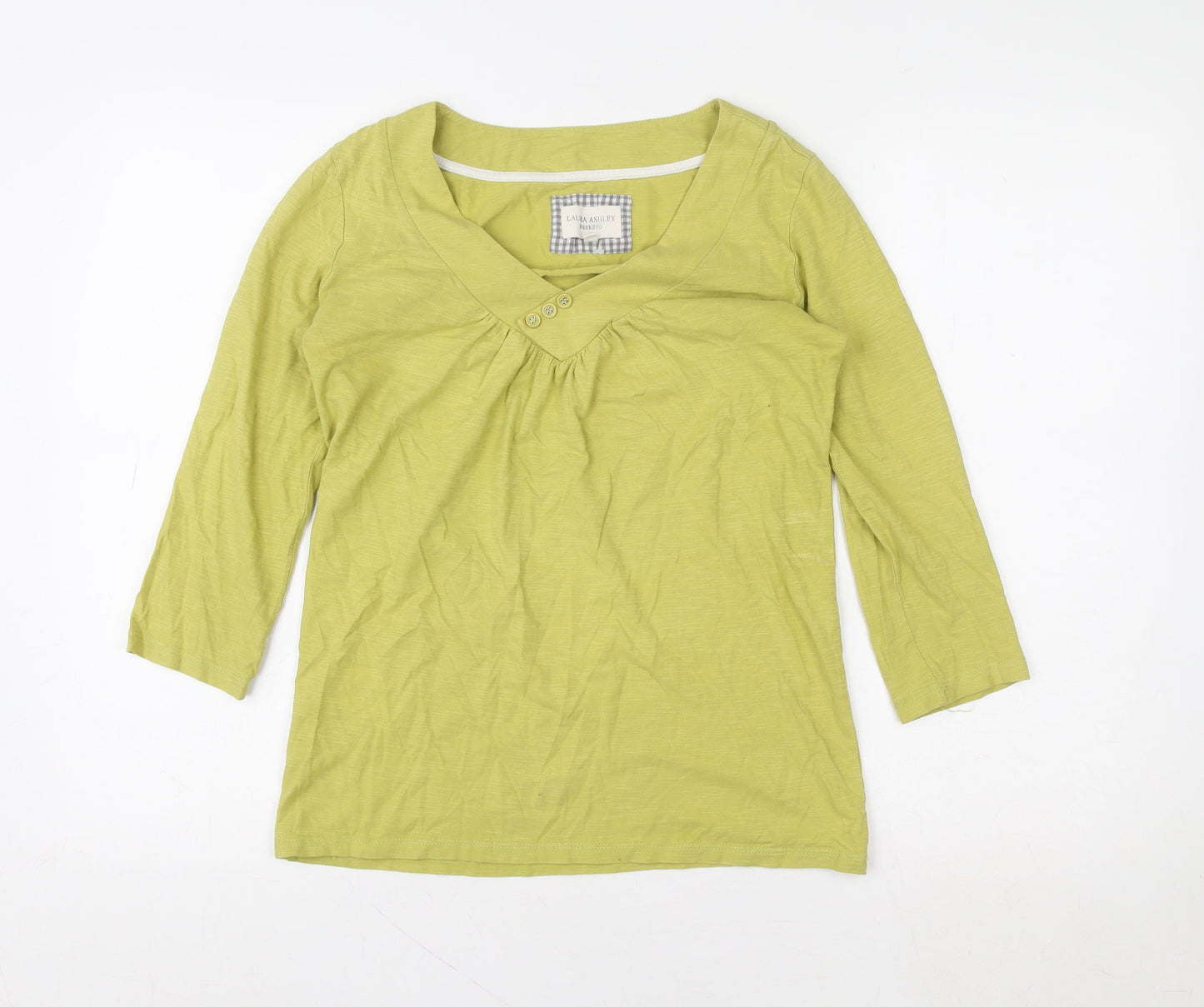 Laura Ashley Women Green 3/4 Sleeve V-Neck Cotton T-Shirt UK 10