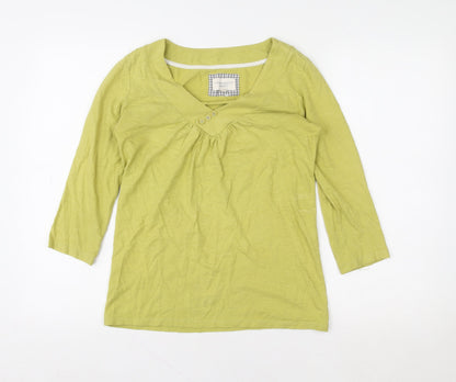 Laura Ashley Women Green 3/4 Sleeve V-Neck Cotton T-Shirt UK 10