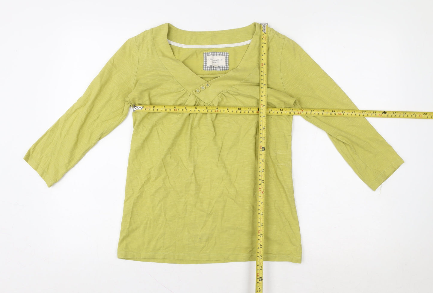 Laura Ashley Women Green 3/4 Sleeve V-Neck Cotton T-Shirt UK 10