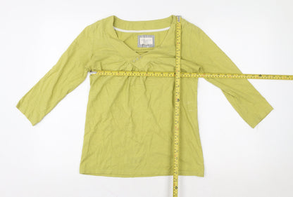 Laura Ashley Women Green 3/4 Sleeve V-Neck Cotton T-Shirt UK 10